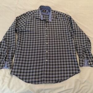 Marcello Sport Shirt Mens XL Blue Plaid‎ Long Sleeve Button Front Casual